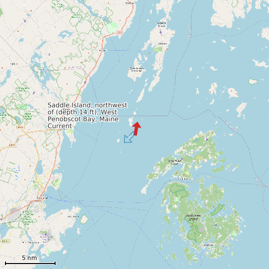 Map of Saddle Island, northwest of (depth 14 ft), West Penobscot Bay, Maine Current Prediction Station