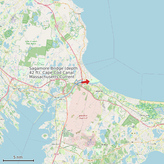 Map of Sagamore Bridge (depth 42 ft), Cape Cod Canal, Massachusetts Current Prediction Station