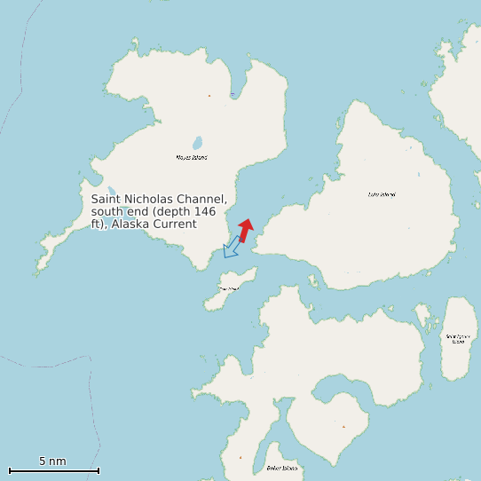 Map of Saint Nicholas Channel, south end (depth 146 ft), Alaska Current Prediction Station