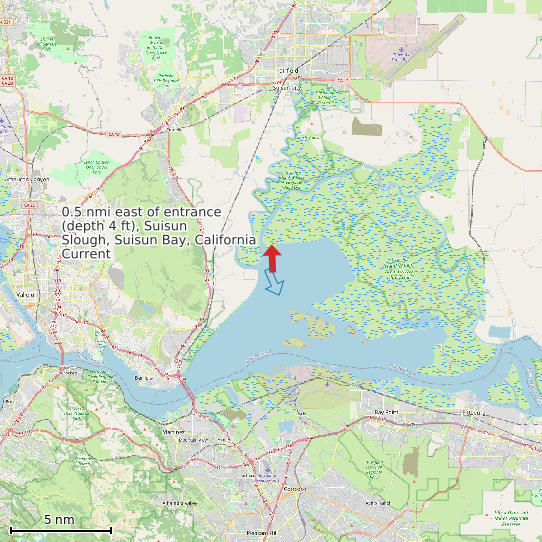 Map of 0.5 nmi east of entrance (depth 4 ft), Suisun Slough, Suisun Bay, California Current Prediction Station