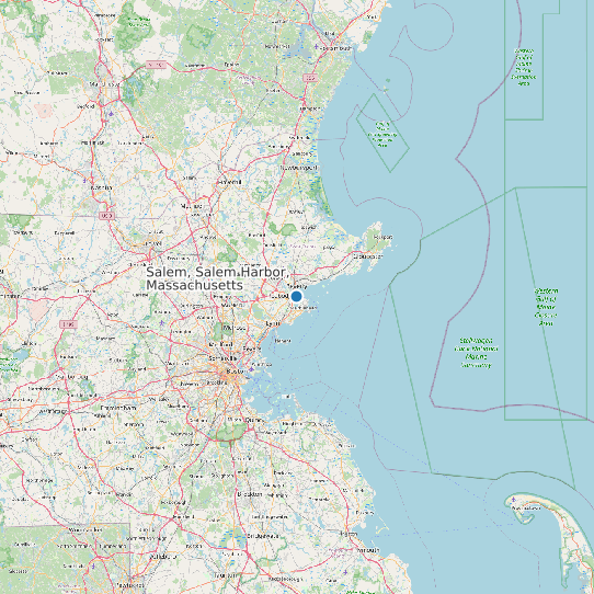 Map of Salem, Salem Harbor, Massachusetts Tide Prediction Station