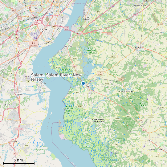 Map of Salem, Salem River, New Jersey Tide Prediction Station