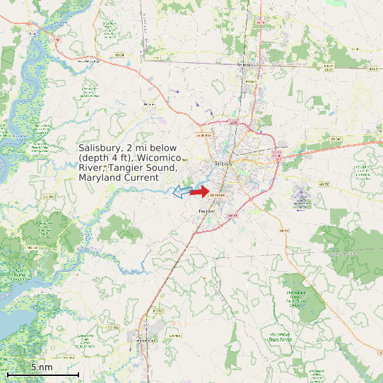 Map of Salisbury, 2 mi below (depth 4 ft), Wicomico River, Tangier Sound, Maryland Current Prediction Station