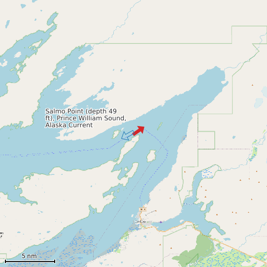 Map of Salmo Point (depth 49 ft), Prince William Sound, Alaska Current Prediction Station