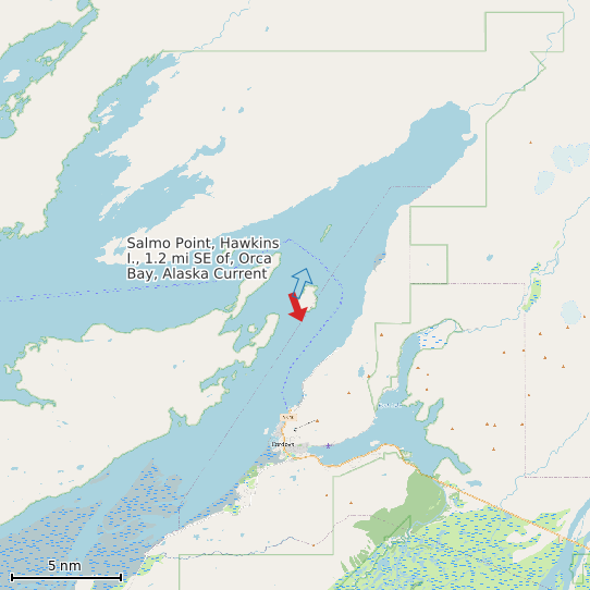Map of Salmo Point, Hawkins I., 1.2 mi SE of, Orca Bay, Alaska Current Prediction Station