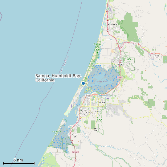 Map of Samoa, Humboldt Bay, California Tide Prediction Station