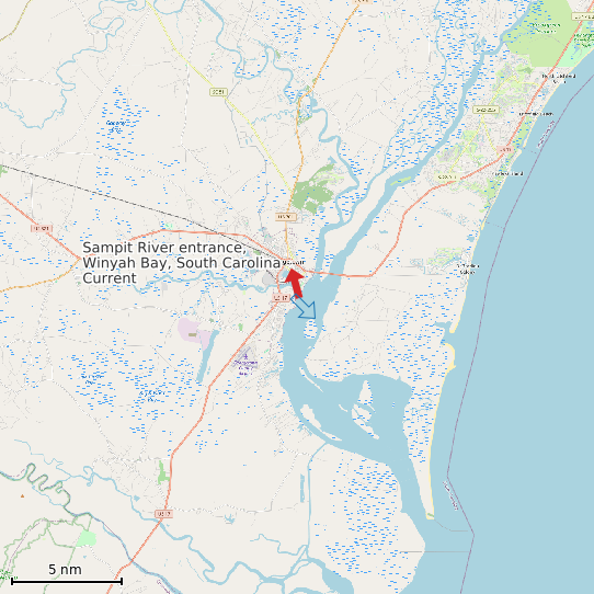 Map of Sampit River entrance, Winyah Bay, South Carolina Current Prediction Station