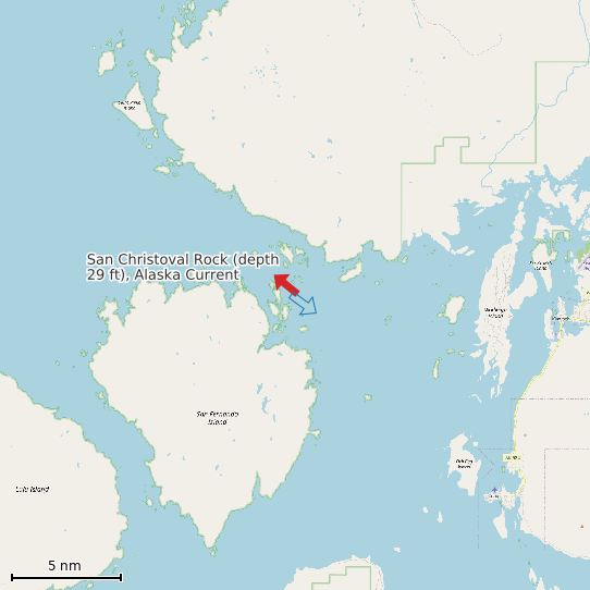 Map of San Christoval Rock (depth 29 ft), Alaska Current Prediction Station
