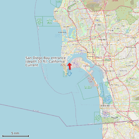 Map of San Diego Bay entrance (depth 33 ft), California Current Prediction Station