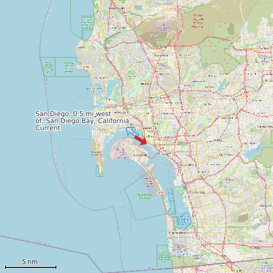 Map of San Diego, 0.5 mi west of, San Diego Bay, California Current Prediction Station