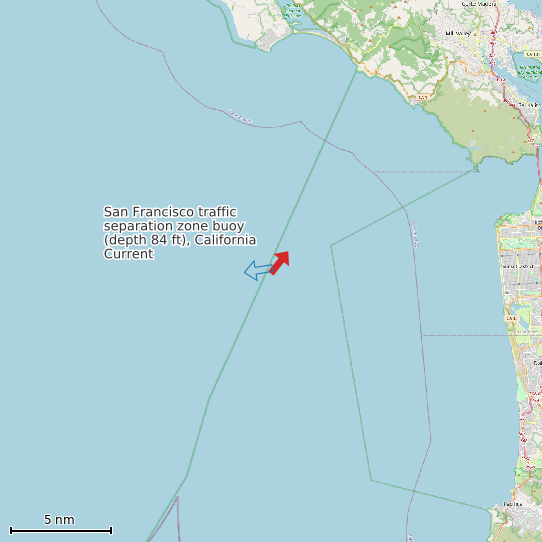 Map of San Francisco traffic separation zone buoy (depth 84 ft), California Current Prediction Station