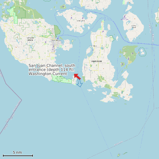 Map of San Juan Channel, south entrance (depth 114 ft), Washington Current Prediction Station