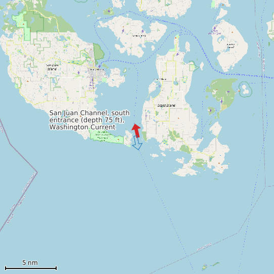 Map of San Juan Channel, south entrance (depth 75 ft), Washington Current Prediction Station