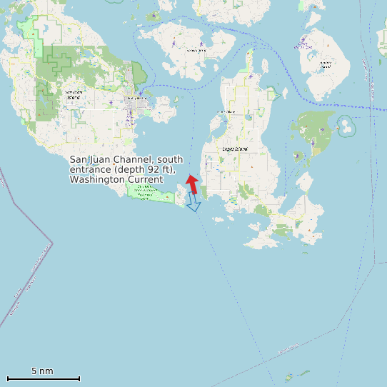 Map of San Juan Channel, south entrance (depth 92 ft), Washington Current Prediction Station