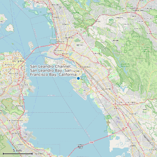 Map of San Leandro Channel, San Leandro Bay, San Francisco Bay, California Tide Prediction Station