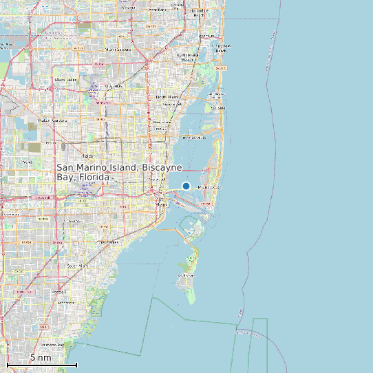 Map of San Marino Island, Biscayne Bay, Florida Tide Prediction Station
