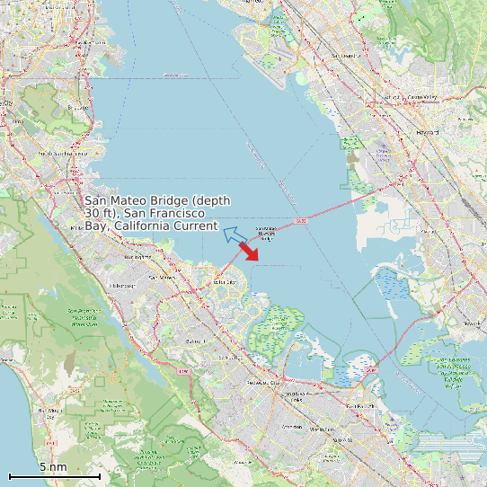 Map of San Mateo Bridge (depth 30 ft), San Francisco Bay, California Current Prediction Station