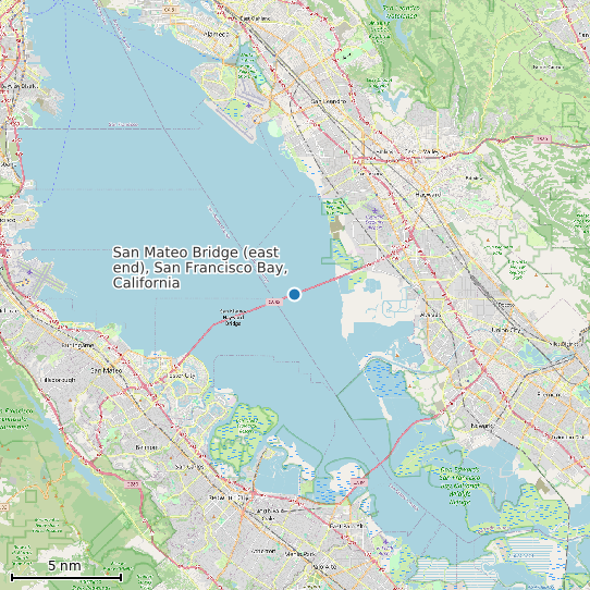 Map of San Mateo Bridge (east end), San Francisco Bay, California Tide Prediction Station