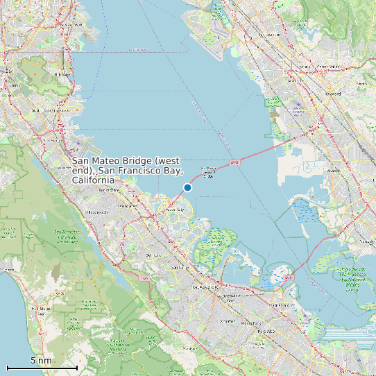 Map of San Mateo Bridge (west end), San Francisco Bay, California Tide Prediction Station