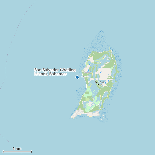 Map of San Salvador (Watling Island), Bahamas Tide Prediction Station