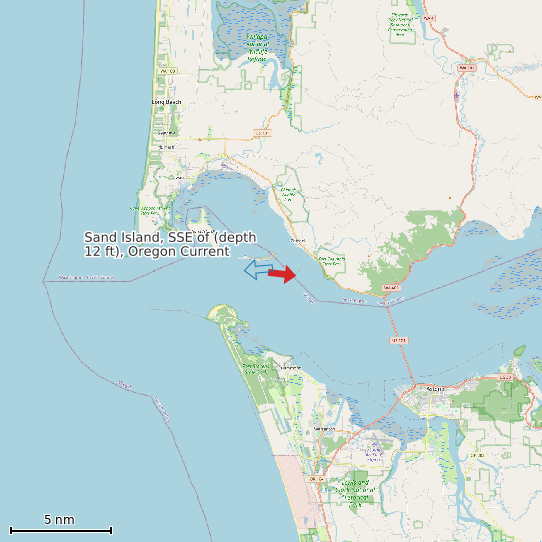 Map of Sand Island, SSE of (depth 12 ft), Oregon Current Prediction Station