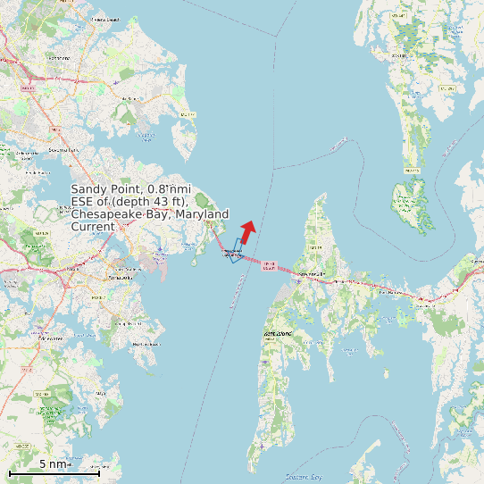 Map of Sandy Point, 0.8 nmi ESE of (depth 43 ft), Chesapeake Bay, Maryland Current Prediction Station