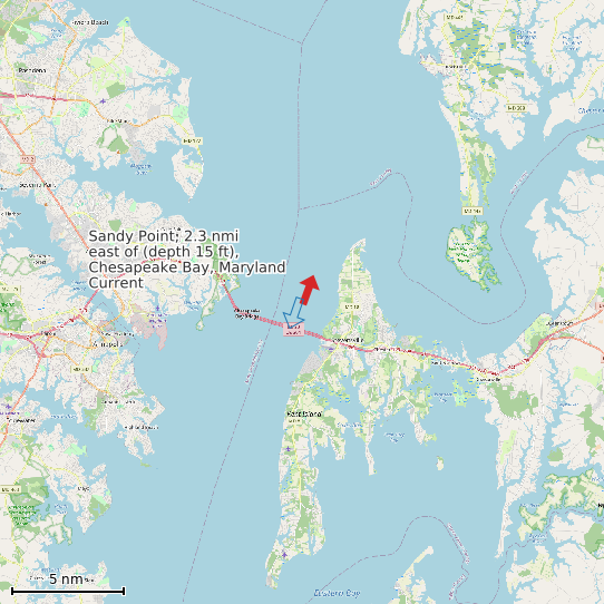 Map of Sandy Point, 2.3 nmi east of (depth 15 ft), Chesapeake Bay, Maryland Current Prediction Station