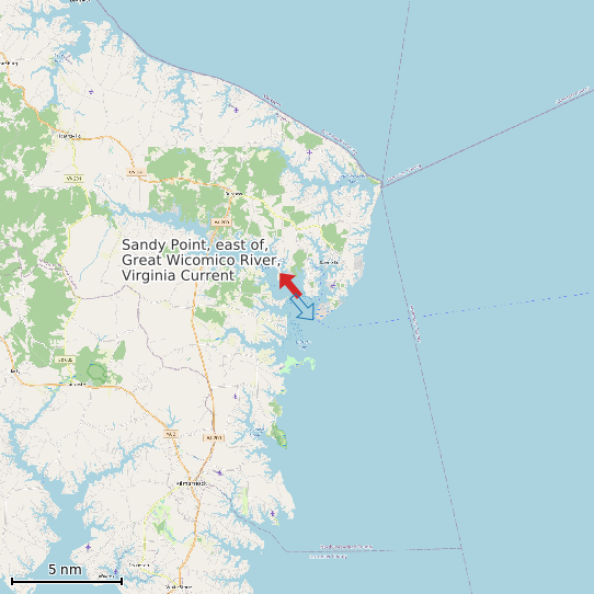 Map of Sandy Point, east of, Great Wicomico River, Virginia Current Prediction Station