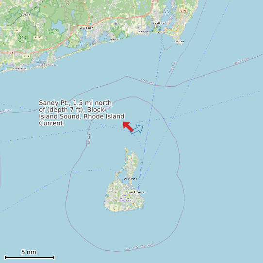 Map of Sandy Pt., 1.5 mi north of (depth 7 ft), Block Island Sound, Rhode Island Current Prediction Station