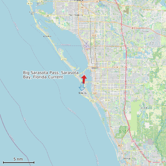 Map of Big Sarasota Pass, Sarasota Bay, Florida Current Prediction Station