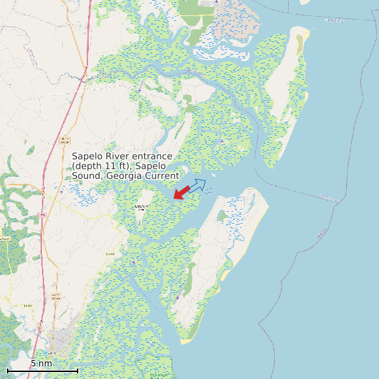 Map of Sapelo River entrance (depth 11 ft), Sapelo Sound, Georgia Current Prediction Station