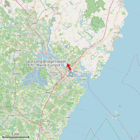 Map of Sara Long Bridge (depth 19 ft), Maine Current Prediction Station
