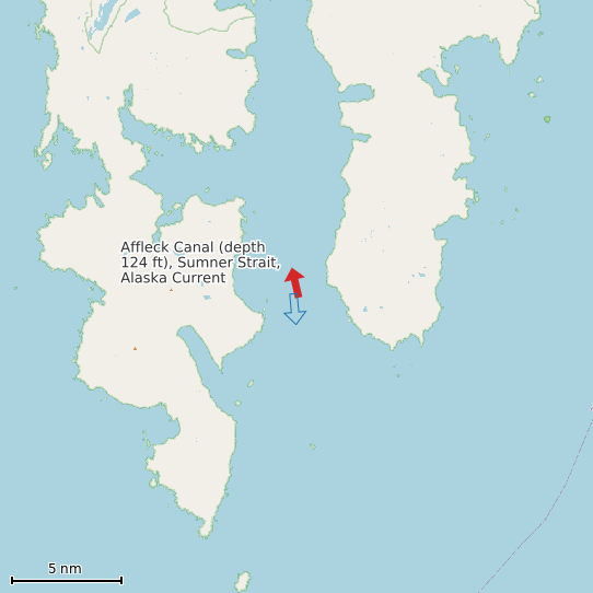 Map of Affleck Canal (depth 124 ft), Sumner Strait, Alaska Current Prediction Station
