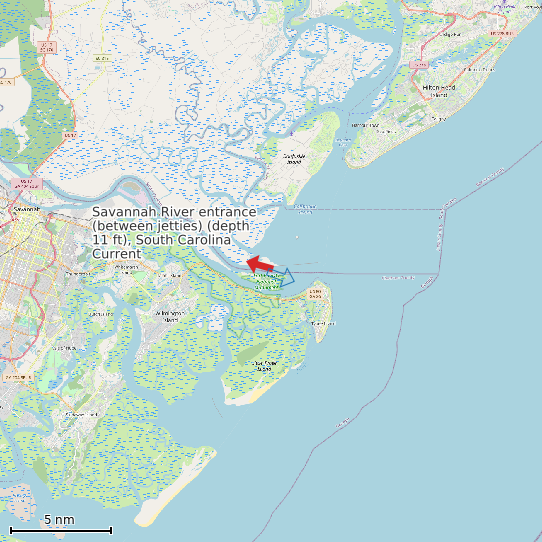 Map of Savannah River entrance (between jetties) (depth 11 ft), South Carolina Current Prediction Station