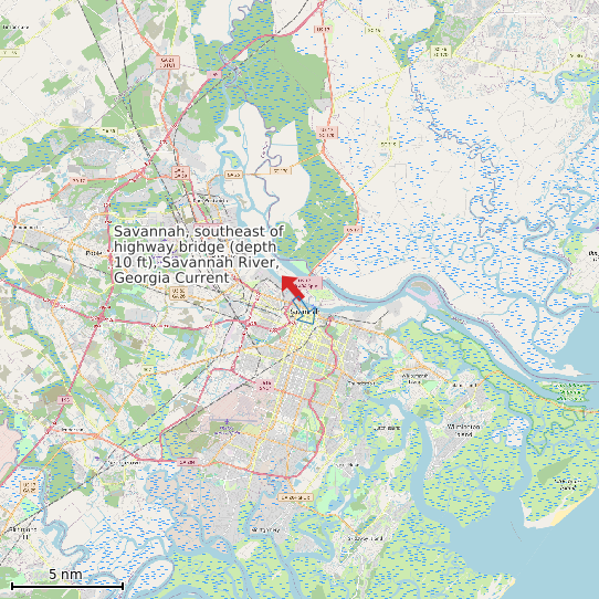Map of Savannah, southeast of highway bridge (depth 10 ft), Savannah River, Georgia Current Prediction Station