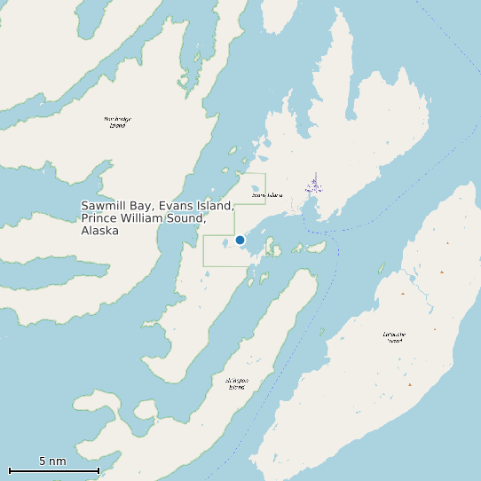 Map of Sawmill Bay, Evans Island, Prince William Sound, Alaska Tide Prediction Station