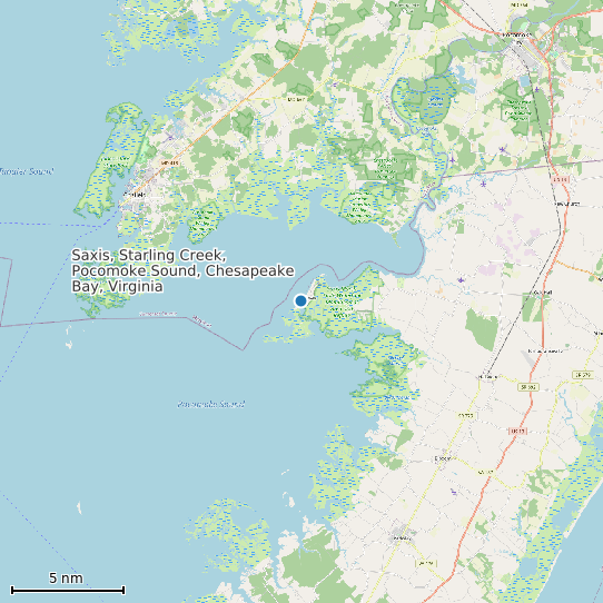 Map of Saxis, Starling Creek, Pocomoke Sound, Chesapeake Bay, Virginia Tide Prediction Station