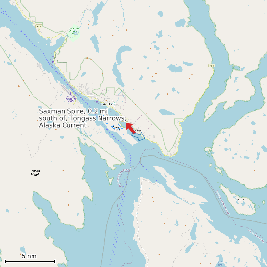 Map of Saxman Spire, 0.2 mi south of, Tongass Narrows, Alaska Current Prediction Station