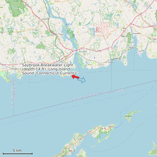 Map of Saybrook Breakwater Light (depth 14 ft), Long Island Sound, Connecticut Current Prediction Station