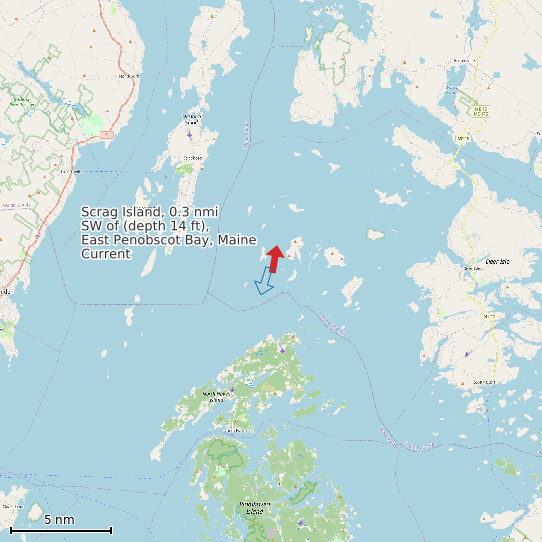 Map of Scrag Island, 0.3 nmi SW of (depth 14 ft), East Penobscot Bay, Maine Current Prediction Station