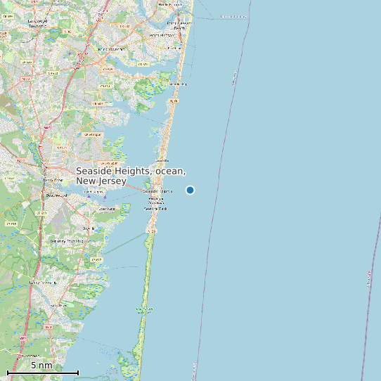 Map of Seaside Heights, ocean, New Jersey Tide Prediction Station