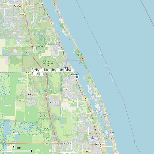 Map of Sebastian, Indian River, Florida Tide Prediction Station
