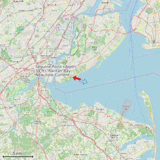 Map of Seguine Point (depth 34 ft), Raritan Bay, New York Current Prediction Station