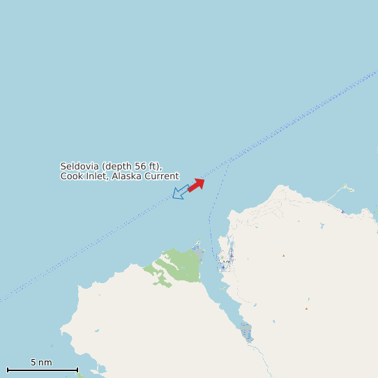 Map of Seldovia (depth 56 ft), Cook Inlet, Alaska Current Prediction Station