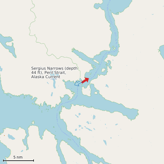 Map of Sergius Narrows (depth 44 ft), Peril Strait, Alaska Current Prediction Station
