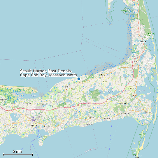 Map of Sesuit Harbor, East Dennis, Cape Cod Bay, Massachusetts Tide Prediction Station