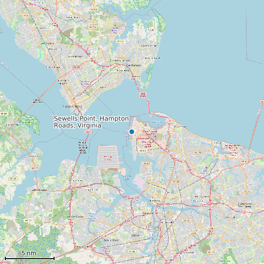 Map of Sewells Point, Hampton Roads, Virginia Tide Prediction Station
