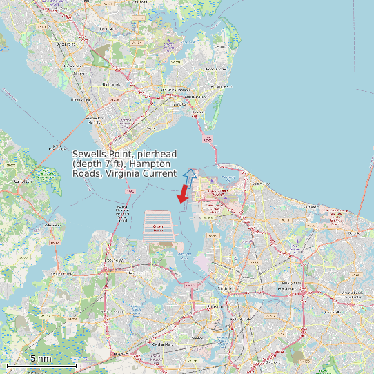Map of Sewells Point, pierhead (depth 7 ft), Hampton Roads, Virginia Current Prediction Station