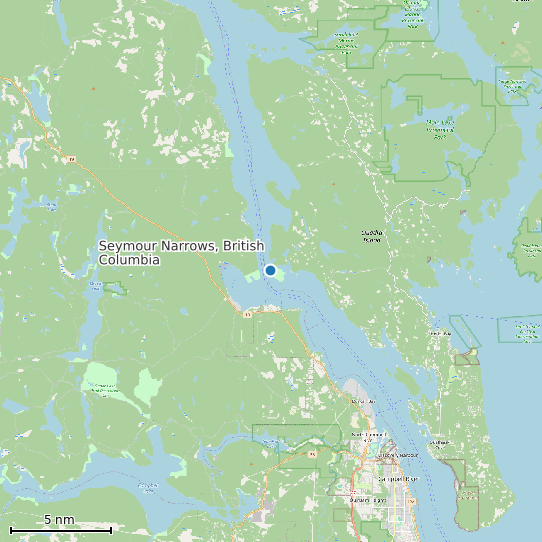Map of Seymour Narrows, British Columbia Tide Prediction Station