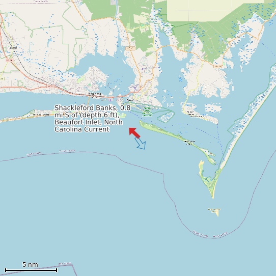 Map of Shackleford Banks, 0.8 mi S of (depth 6 ft), Beaufort Inlet, North Carolina Current Prediction Station
